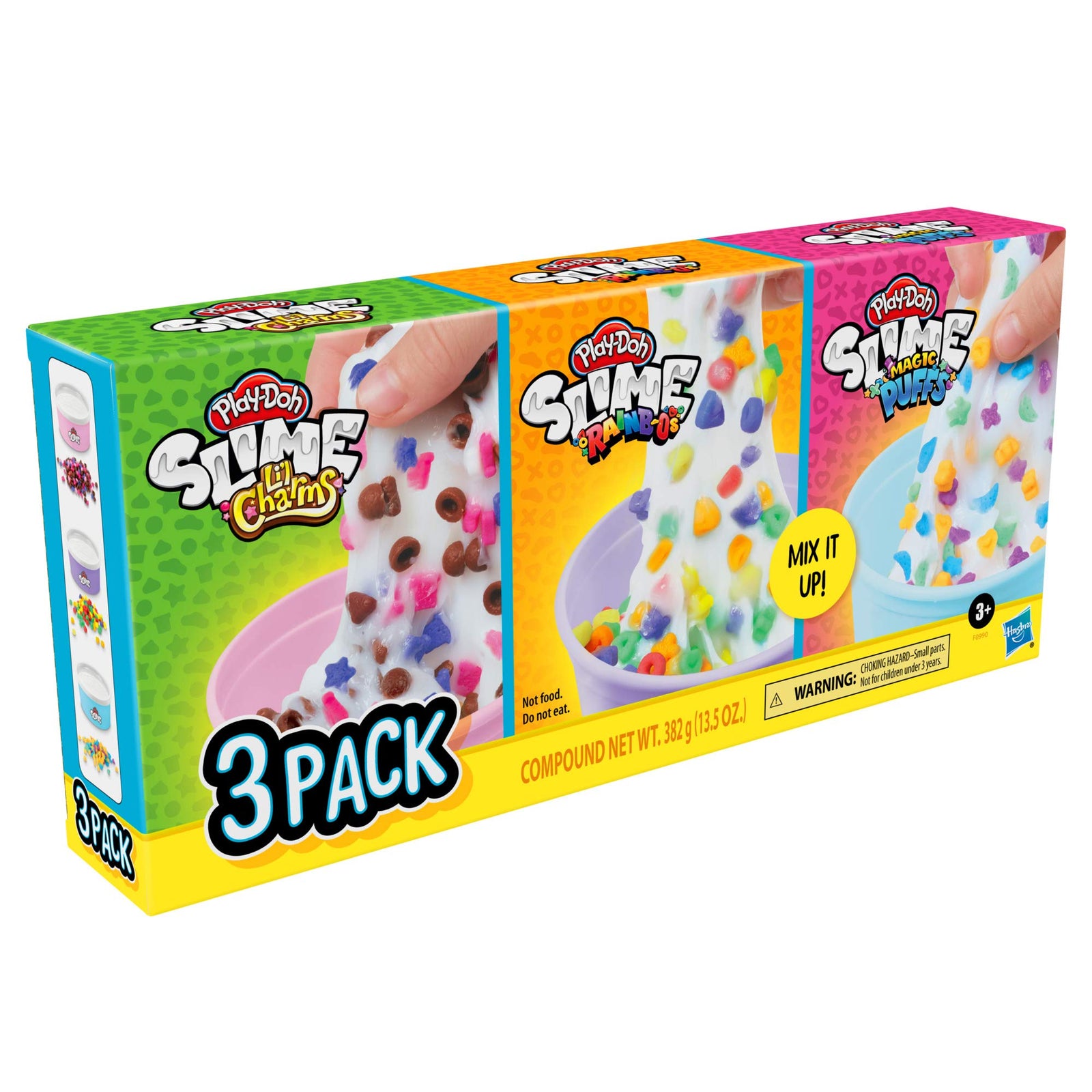 Play-Doh Slime Cereal Themed Bundle of 3 Varieties for Kids 3 Years and Up, Milky-Colored Non-Toxic Slime Compound with Mix-in Bits, 4.5-Ounce Cans