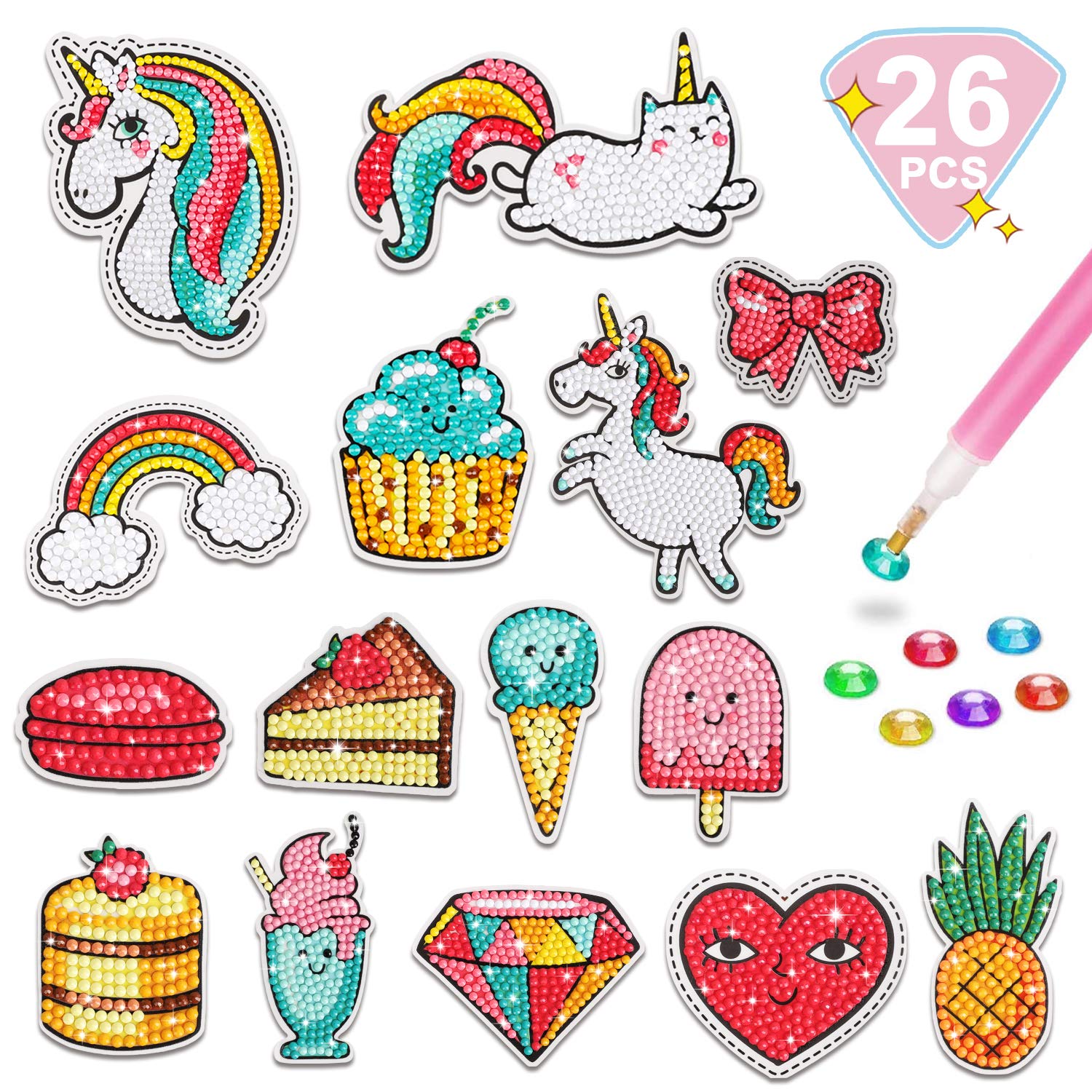 TOY Life 5D Diamond Painting Kits for Kids- Diamond Art Kids Arts and Crafts- 26pcs Diamond Painting Stickers- Diamond Art Kits- Gem Art Crafts Kits Art Set for Kids- Unicorn Diamond Painting for Kids