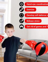 Punching Bag Set for Kids Incl Punching Ball with Stand, Boxing Training Gloves, Hand Pump and Adjustable Height Stand, Boxing Ball Set Toy Gifts for Age 6 7 8 9 10 11 12Year Old Boys Girls
