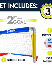 Franklin Sports Kids Mini Soccer Goal Set - Backyard/Indoor Mini Net and Ball Set with Pump - Portable Folding Youth Soccer Goal Set - 24" x 16" , Red/Blue/Yellow
