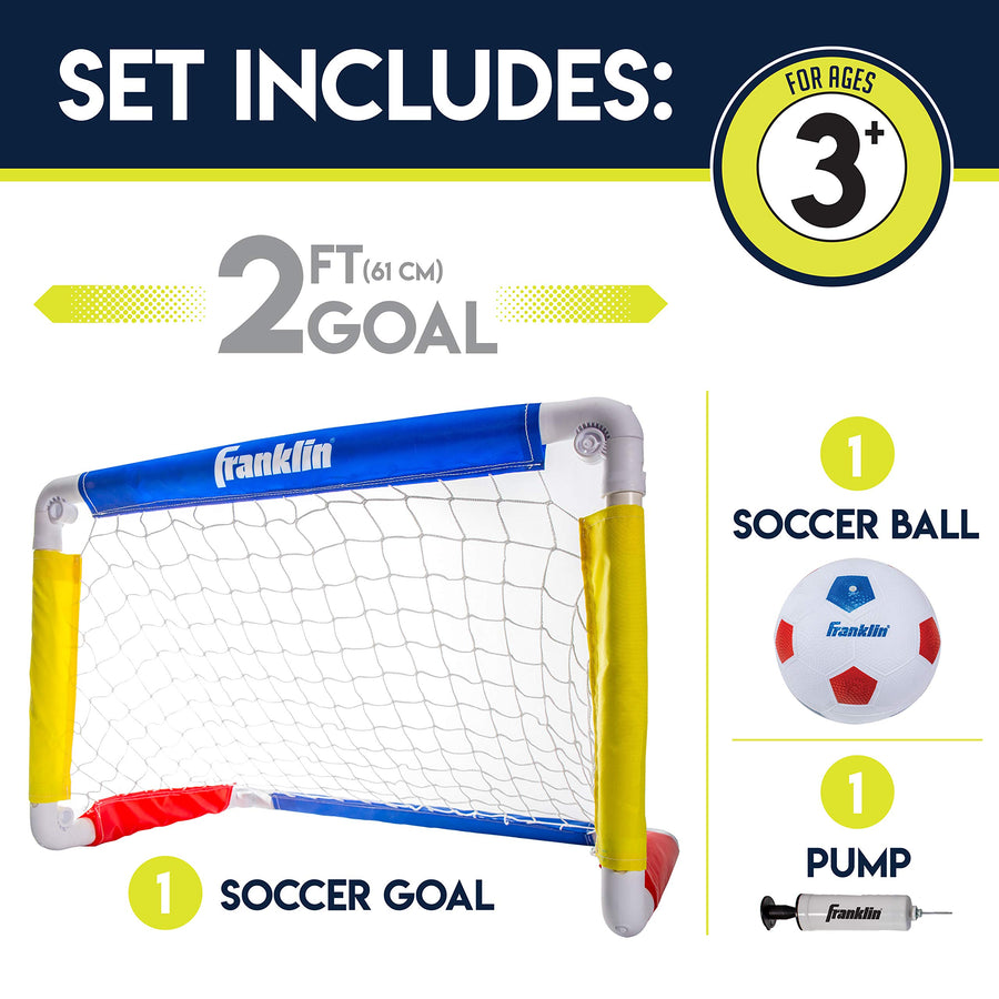 Franklin Sports Kids Mini Soccer Goal Set - Backyard/Indoor Mini Net and Ball Set with Pump - Portable Folding Youth Soccer Goal Set - 24" x 16" , Red/Blue/Yellow