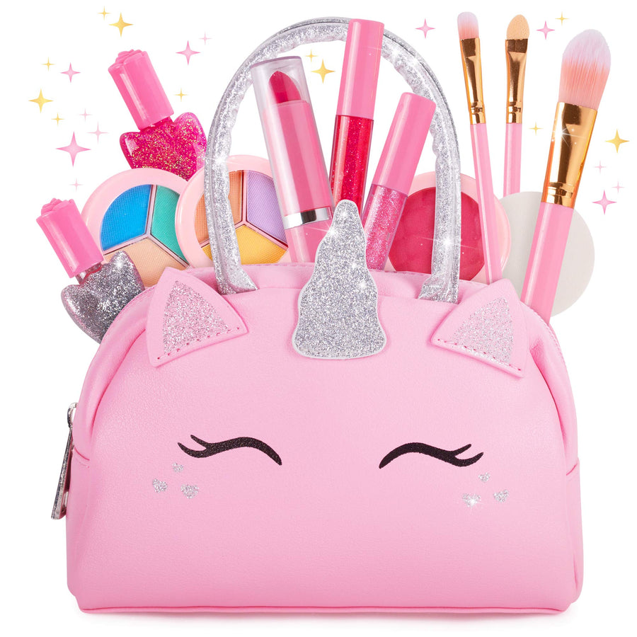 Sprinkles Toyz Kids Real Makeup Kit for Little Girls: with Pink Unicorn Make up Bag - Real, Non Toxic, Washable Make Up Toys - Gifts for Toddler Girl Young Children, Kid Princess Pretend Play Set