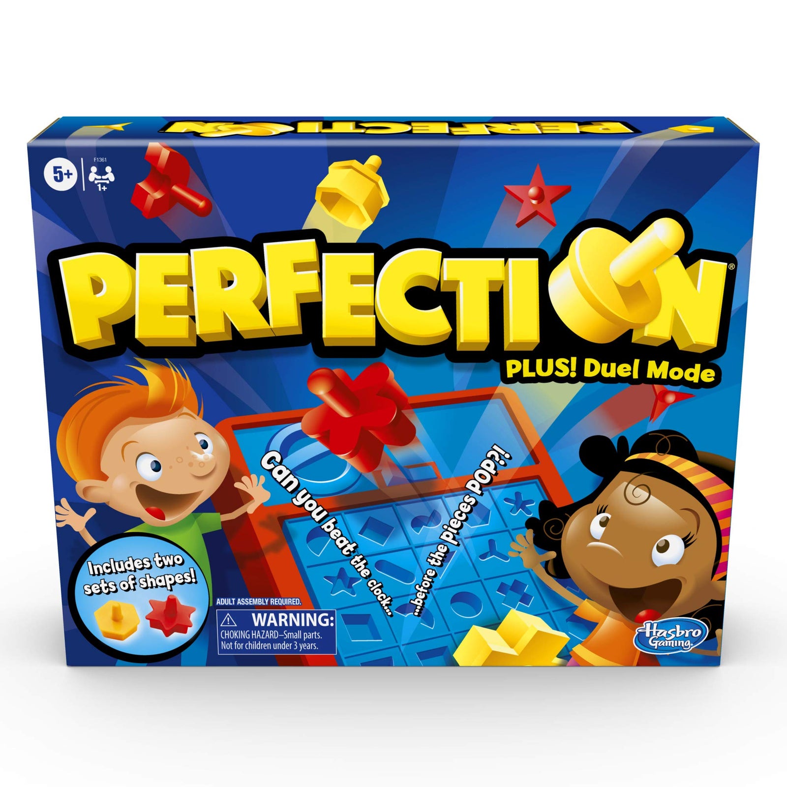 Hasbro Gaming Perfection Game Plus 2-Player Duel Mode Popping Shapes and Pieces Ages 5 and Up (Amazon Exclusive)