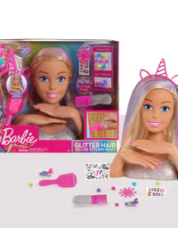Barbie Deluxe 20-Piece Glitter and Go Styling Head, Blonde Hair and Unicorn Headband, by Just Play
