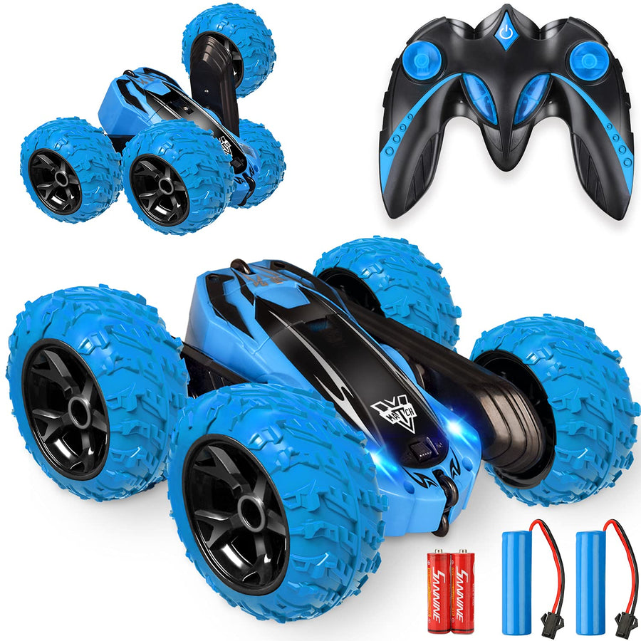 Remote Control car,2.4GHz Electric Race Stunt Car,Double Sided 360° Rolling Rotating Rotation, LED Headlights RC 4WD High Speed Off Road for 3 4 5 6 7 8-12 Year Old Boy Toys (Blue)