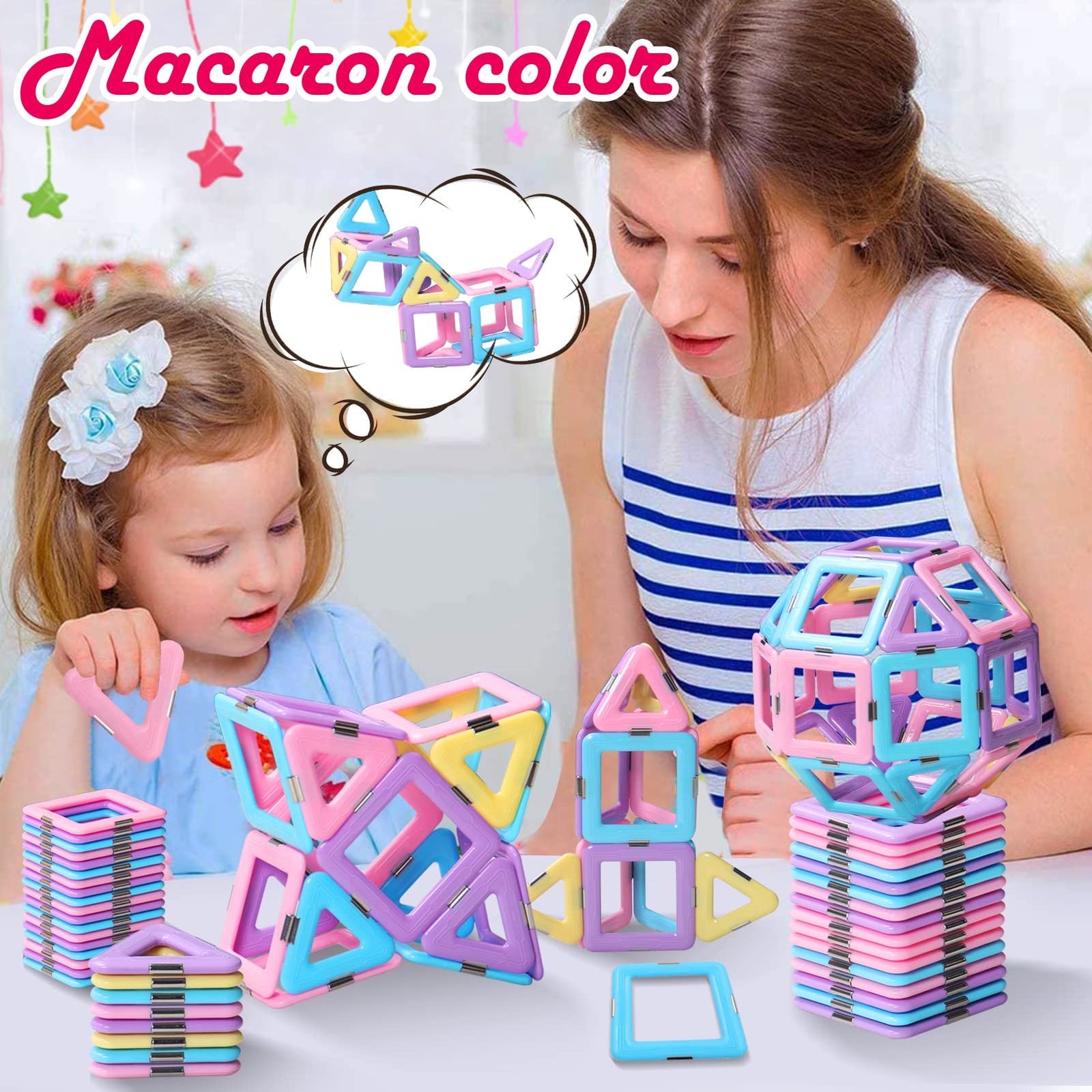 Magnetic Tiles Toys for 3 4 5 6 7 8+ Year Old Boys Girls Upgrade Macaron Castle Magnetic Blocks Building Set for Toddlers STEM Creativity/Educational Toys for Kids Age 3-6 Christmas Birthday Gifts