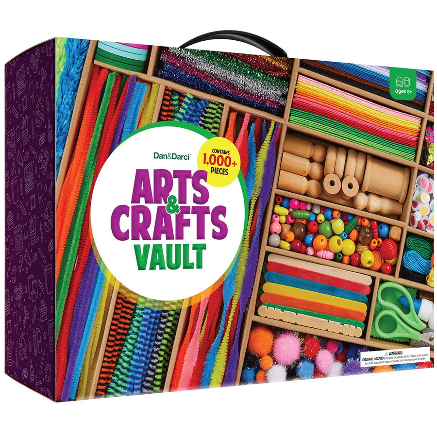 Arts and Crafts Vault - 1000+ Piece Craft Kit Library in a Box for Kids Ages 4 5 6 7 8 9 10 11 & 12 Year Old Girls & Boys - Crafting Supply Set Kits - Gift Ideas for Preschool Kids Project Activity
