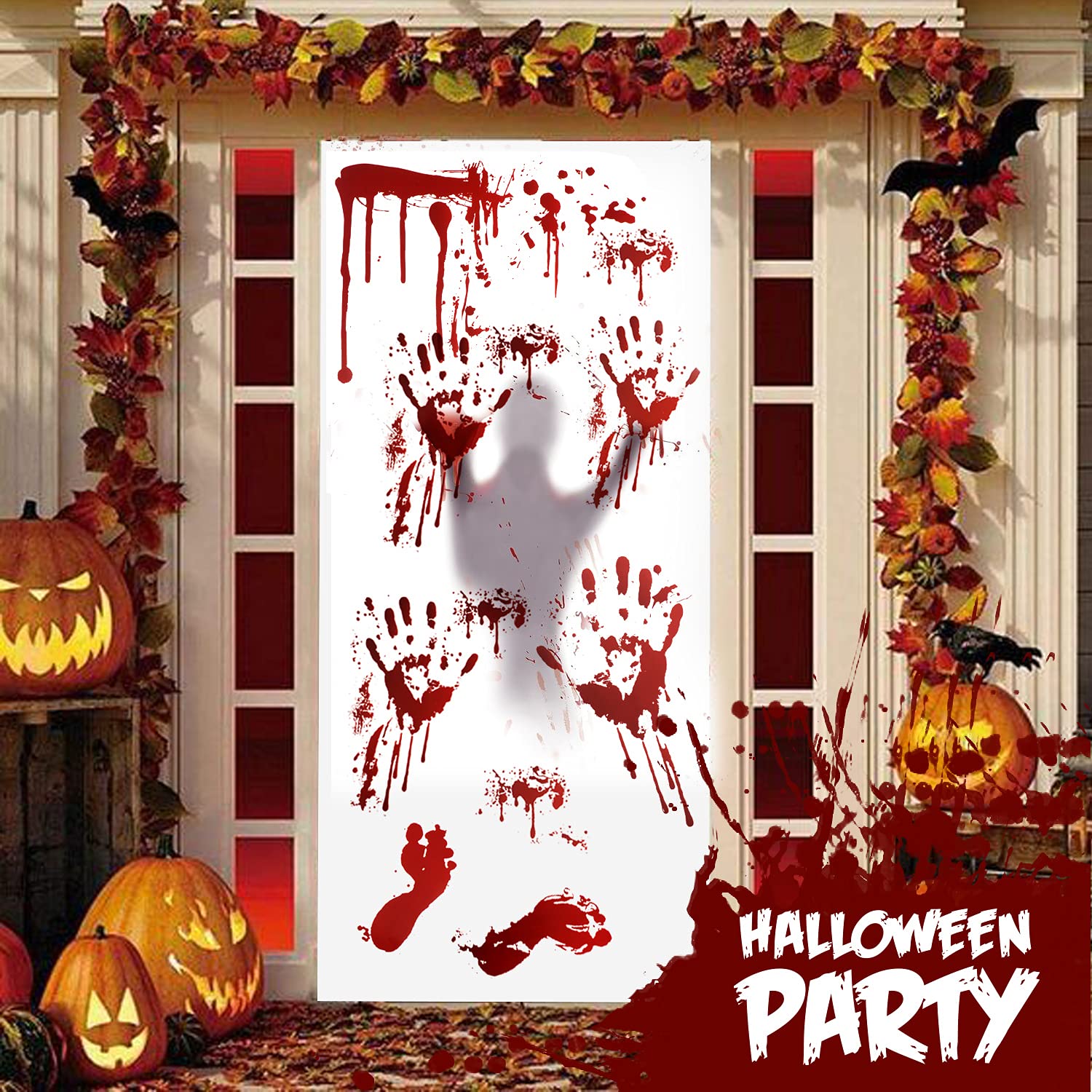 159 PCS Halloween Decorations, 8 Sheets Terror Bloody Handprint Footprint Window Stickers, 8 Sheets Tattoo Stickers, Halloween Party Indoor/Outdoor Decoration,Spooky Wall Decal and Floor Stickers