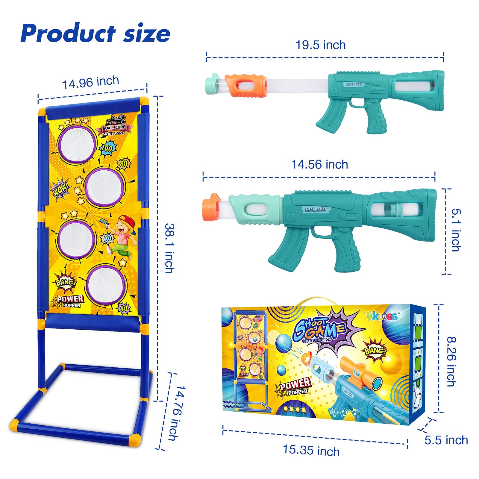 Shooting Game Toy for Boys - 2 Player Toy Foam Blaster Air Guns, 24 Foam Bullet Balls Popper & Standing Shooting Target, Birthday Gifts for Age 3 4 5 6 7 8 9 10-12 Years Old Kids, Girls