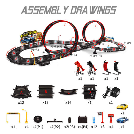 Kids Toy-Electric Powered Slot Car Race Track Set Boys Toys for 3 4 5 6 7 8-16 Years Old Boy Girl Best Gifts