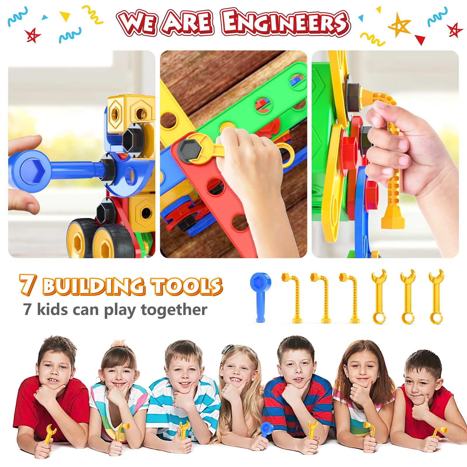 Jasonwell STEM Toys Building Blocks - 168 PCS Educational Construction Tiles Set Engineering Kit Creative Activities Games Learning Gift for Toddlers Kids Ages 3 4 5 6 7 8 9 10 Year Old Boys Girls