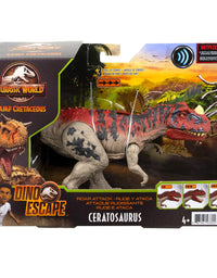 Jurassic World Roar Attack Ceratosaurus Camp Cretaceous Dinosaur Figure with Movable Joints, Realistic Sculpting, Strike Feature & Sounds, Carnivore, Kids Gift 4 Years & Up
