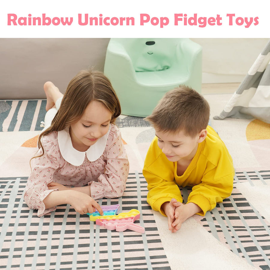 HiUnicorn Poppers Fidget Toys Gift for Girls, Pop Sound Bubbles Rainbow Unicorn Heart Alphabet Letters Learning Sensory Toy, Push Popping Toy Keep Focus and Relieve Stress(2 Pack Macalon)