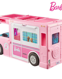 Barbie 3-in-1 DreamCamper Vehicle, approx. 3-ft, Transforming Camper with Pool, Truck, Boat and 50 Accessories, Makes a Great Gift for 3 to 7 Year Olds
