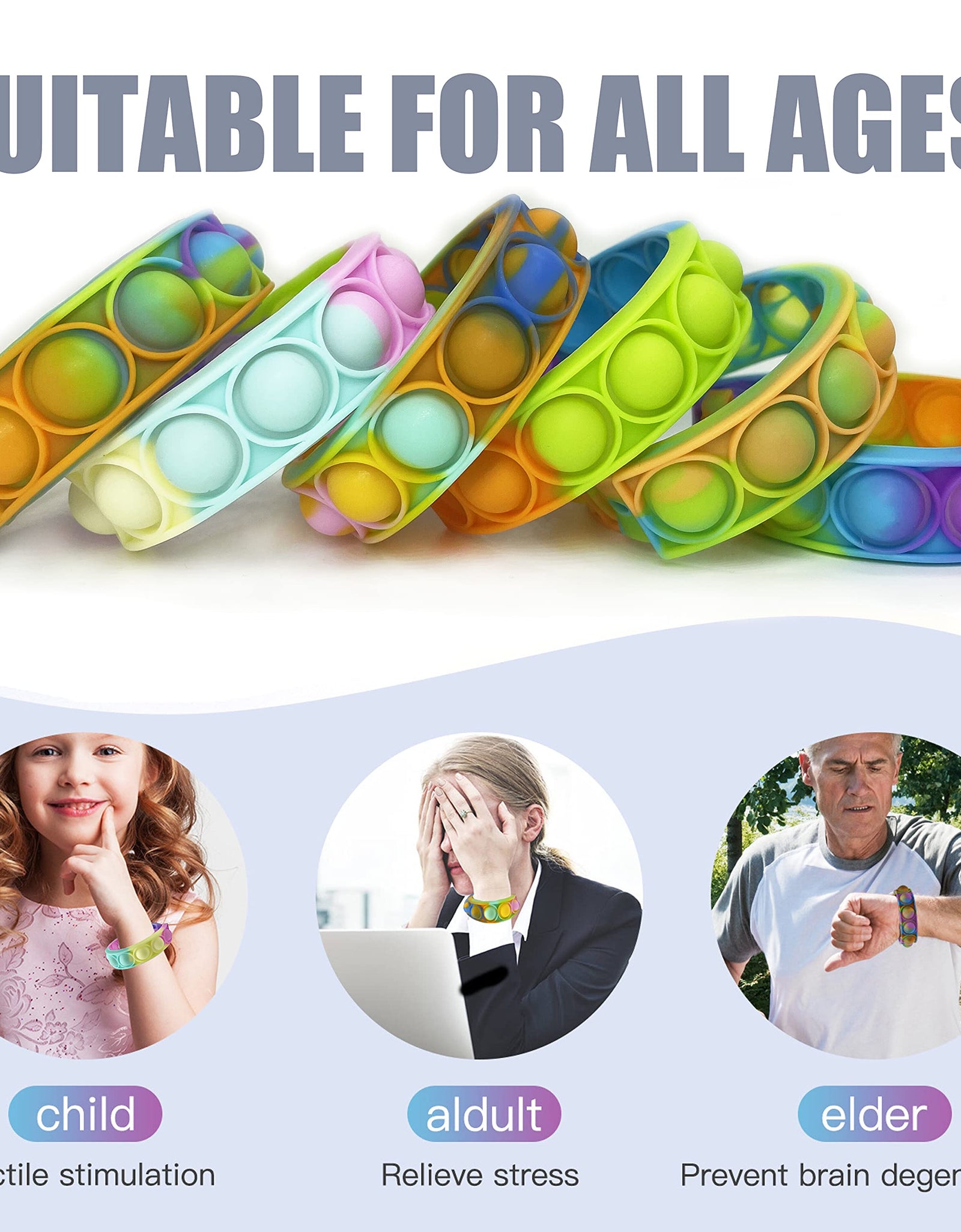 Qabfwe 15PCS Pop Fidget Bracelets Toys, Durable and Adjustable,Stress Relief Wristband Fidget Toys Sets, Wearable Push Pop Bubbles Fidget Sensory Toy for Kids and Adults