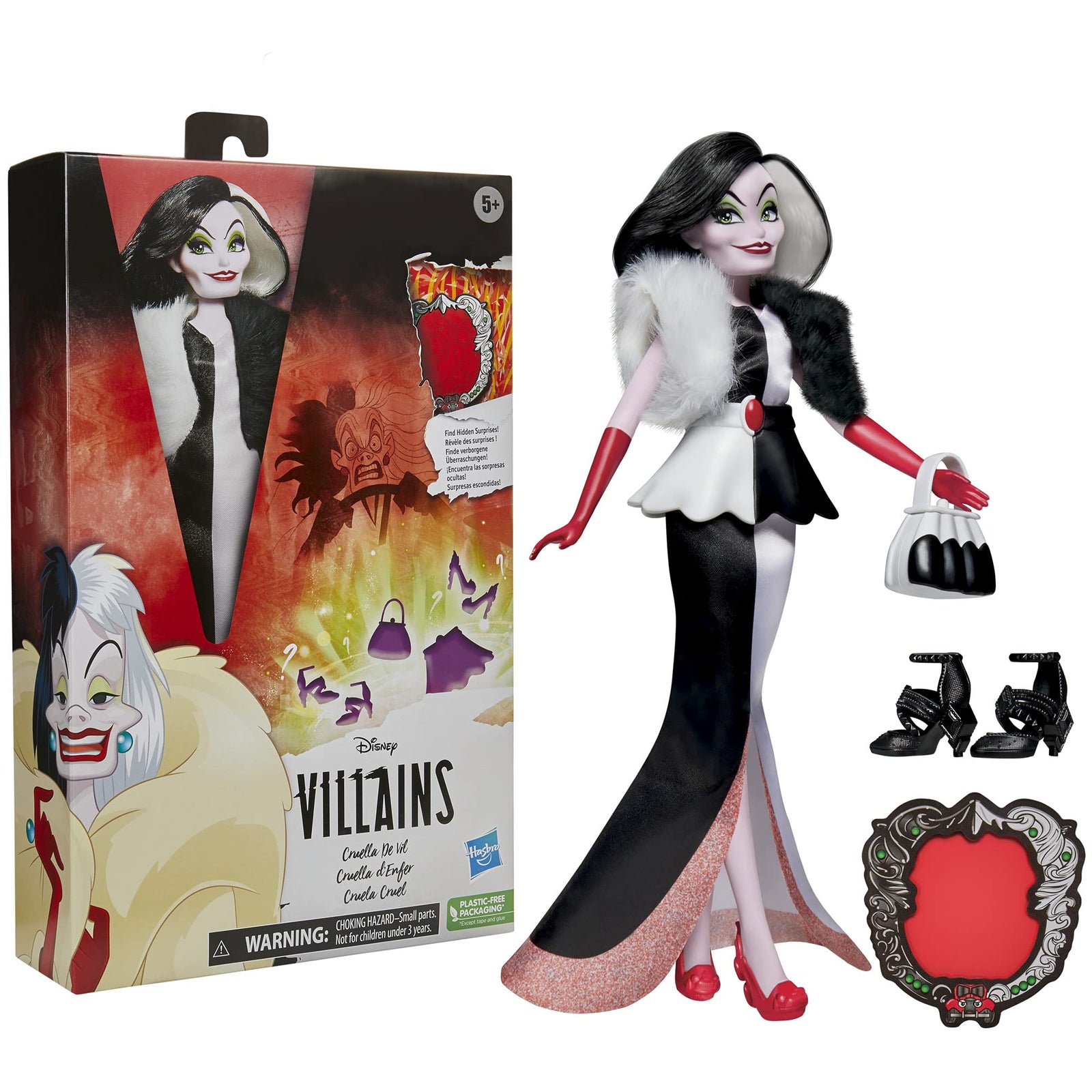 Disney Villains Cruella De Vil Fashion Doll, Accessories and Removable Clothes, Disney Villains Toy for Kids 5 Years Old and Up