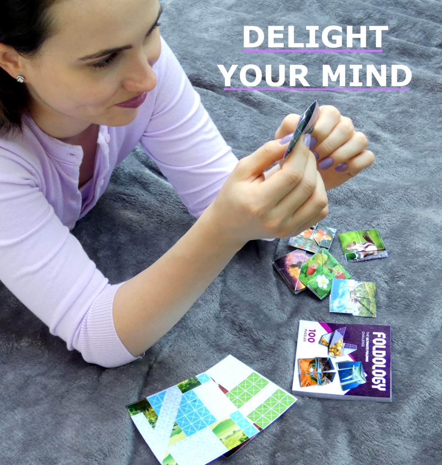 Foldology - The Origami Puzzle Game! Hands-On Brain Teasers for Tweens, Teens & Adults. Fold the Paper to Complete the Picture. 100 Challenges from Easy to Expert. Ages 10+