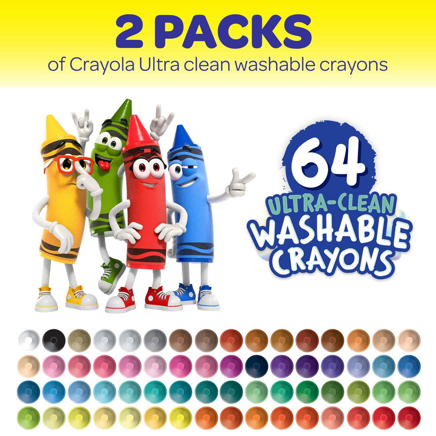 Crayola 64ct Ultra Clean Washable Crayons, 2 Pack Bulk Crayon Set, Gift for Kids