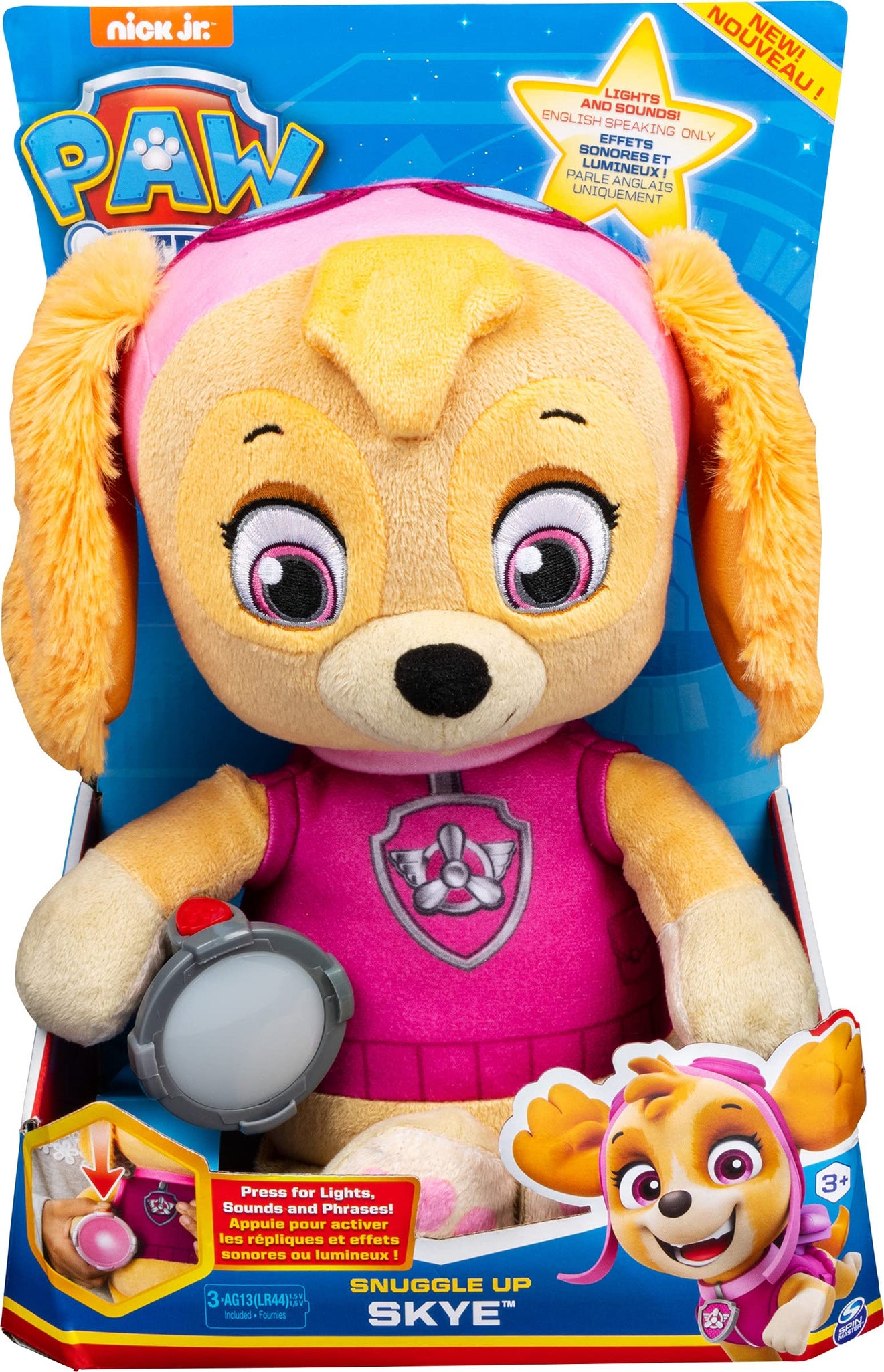 Paw Patrol, Snuggle Up Skye Plush with Flashlight and Sounds, for Kids Aged 3 and Up