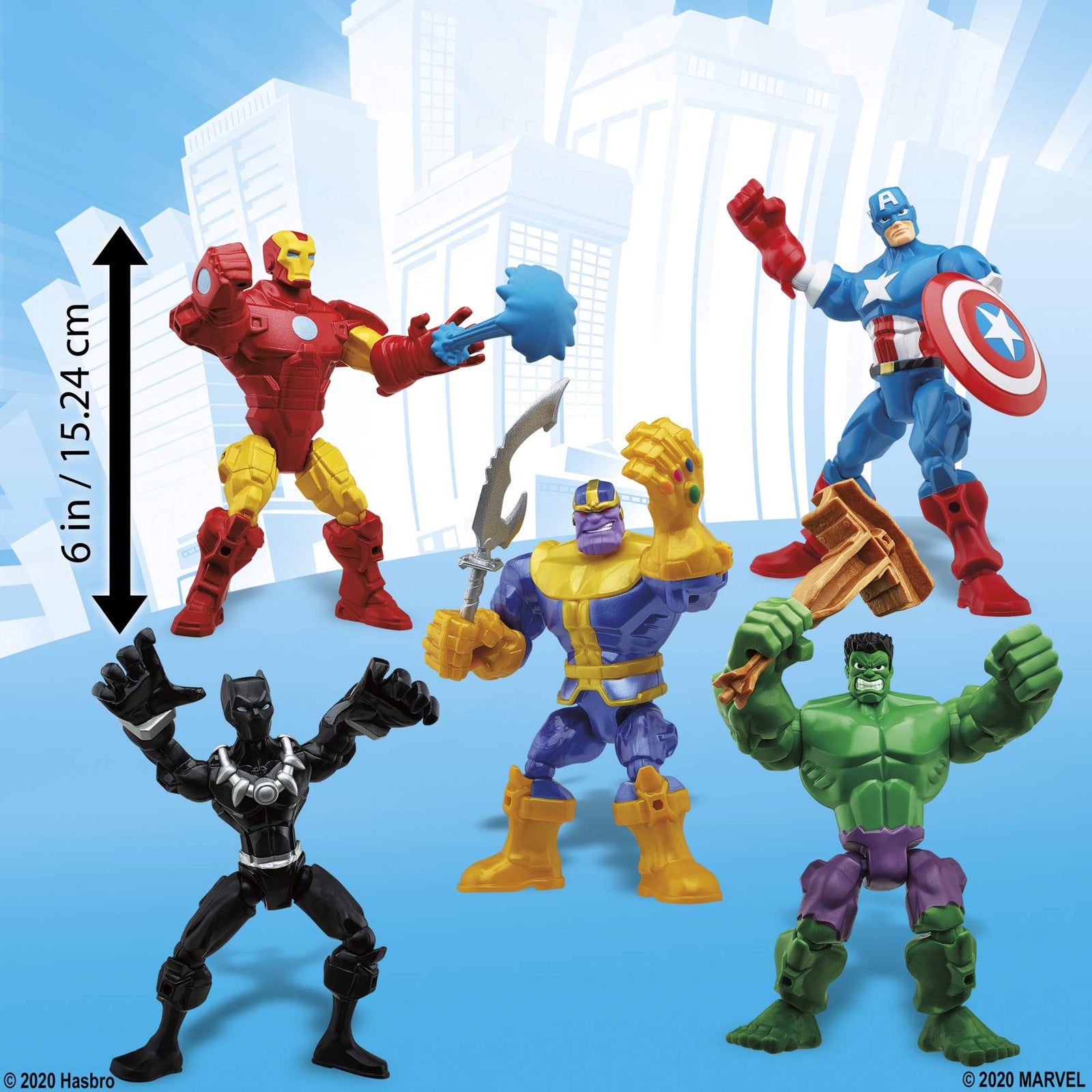 Marvel Hasbro Super Hero Mashers Battle Mash Collection Pack, Includes Iron Man, Black Panther, Thanos, Hulk, and Captain America 6-inch Figures (Amazon Exclusive)