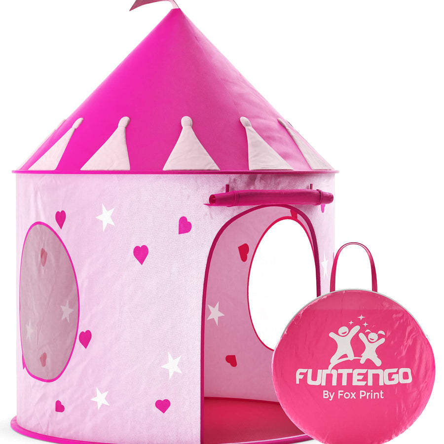 FoxPrint Princess Castle Play Tent With Glow In The Dark Stars, Conveniently Folds In To A Carrying Case, Your Kids Will Enjoy This Foldable Pop Up Pink Play Tent/House Toy For Indoor and Outdoor Use
