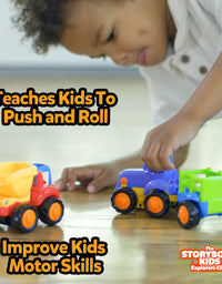 Educational Play Set for Kids Age 1, 2, 3 - Push & Pull Cars for Two Year Olds  - Storybook Toys for 2 Year Old Boy - Toys for 1 Year Old - Toddler Construction Friction Toy Trucks for 2 Yr Old Boys
