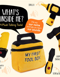 Toy Tool Set for Toddlers | Includes Cuddly Hammer, Handsaw, Screwdriver, Hand Drill, & Zippered Tool Box with Cool Sounds | Soft Plush Toys Made from Durable & Hypoallergenic Fabric
