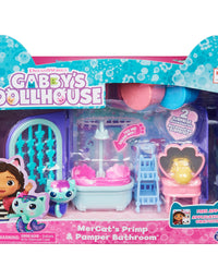 Gabby's Dollhouse, Primp and Pamper Bathroom with Mercat Figure, 3 Accessories, 3 Furniture and 2 Deliveries, Kids Toys for Ages 3 and up
