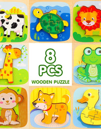 TOY Life Wooden Puzzles for Toddlers 1-3, Baby Puzzles Montessori Toy Toddler Gifts for 1 2 3 Year Old Girls Boys, 8 Animal Shape Puzzles for Kids Age 2-4, STEM Educational Learning Toy for Toddler
