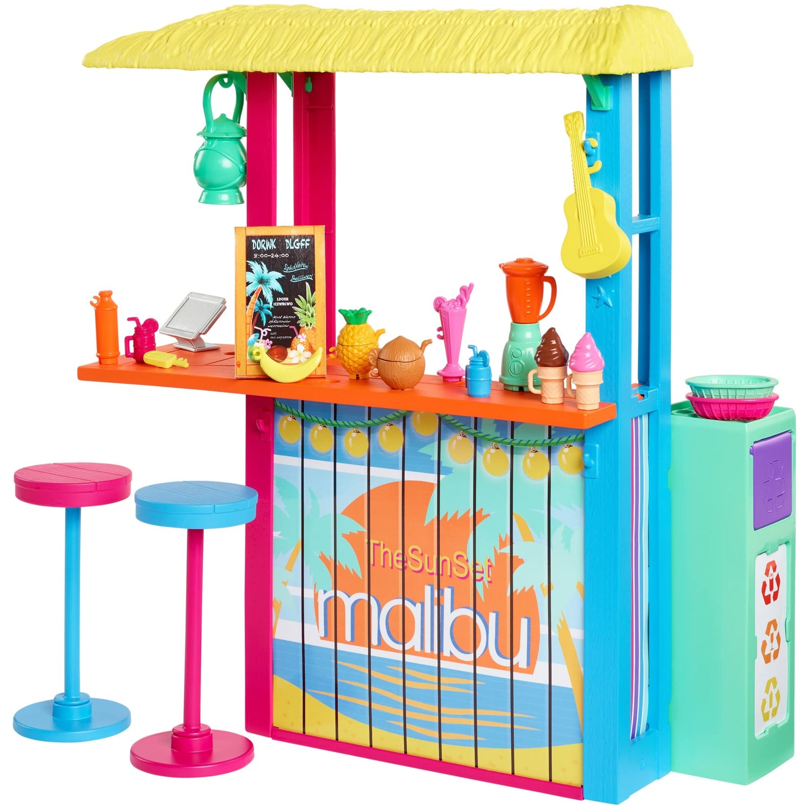 Barbie Loves The Ocean Beach Shack Playset with 18+ Accessories, Made from Recycled Plastics, Gift for 3 to 7 Year Olds