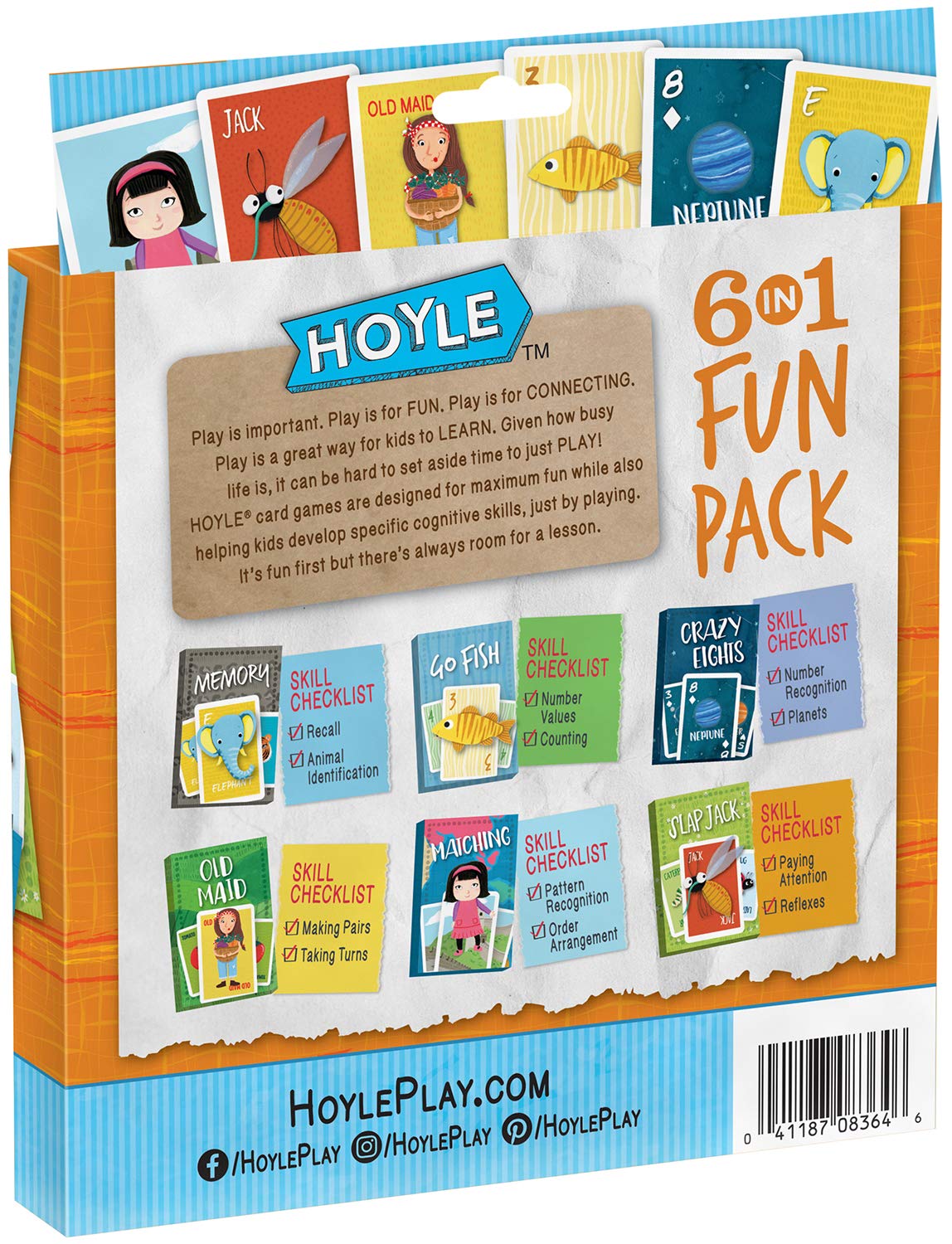 Hoyle 6 in 1 Fun Pack - Kids Card Games - Ages 3 & Up - Memory, Go Fish, Crazy Eights, Old Maid, Matching, Slap Jack