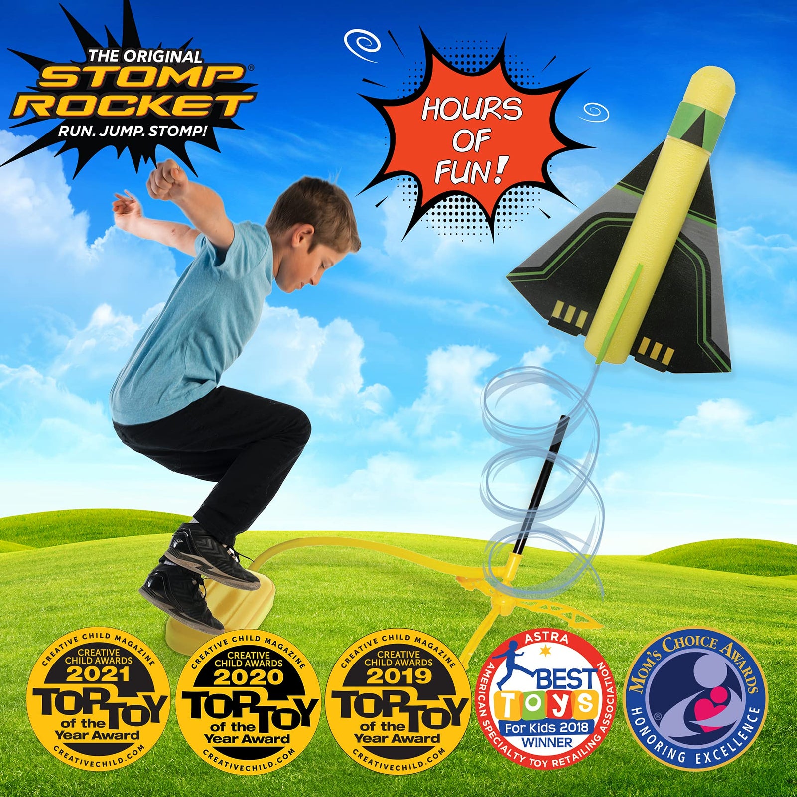 The Original Stomp Rocket Stunt Planes Launcher - 3 Foam Planes and Toy Air Rocket Launcher - Outdoor Rocket STEM Gifts for Boys and Girls - Ages 5 (6, 7, 8) and Up - Great for Outdoor Play
