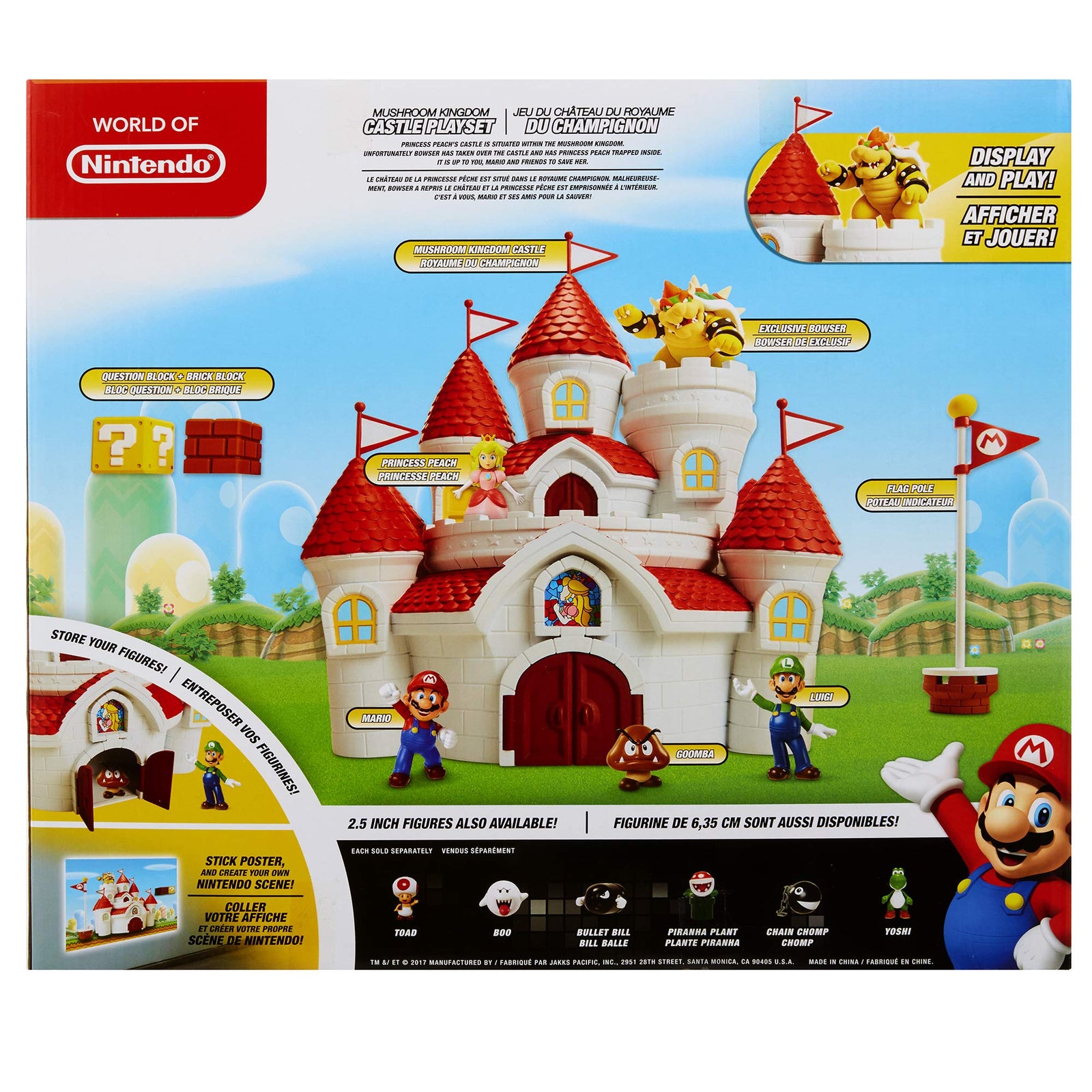 Super Mario 70843-4L Nintendo Super Mario Deluxe Mushroom Kingdom Castle Playset with 5 2.5" Articulated Action Figures & 4 Accessories (Includes Mario, Luigi, Princess Peach, Bowser)