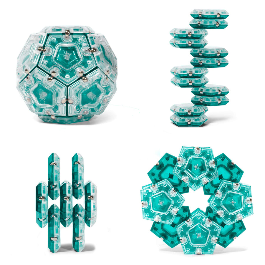 Speks Geode Magnetic Fidget Sphere - Pentagons 12-Piece Set - Aqua - Fun Desk Toy for Adults