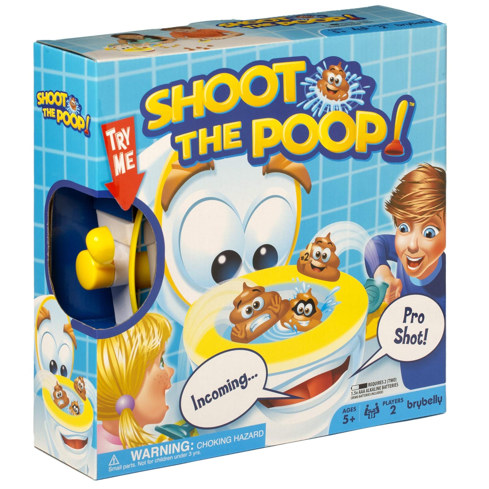 Shoot The Poop - Funny Family Game - Fast and Frenzied Flushing Poop Game for Kids - Includes Talking Toilet Bowl, Dexterity Launchers, 12 Soft Plastic Poops