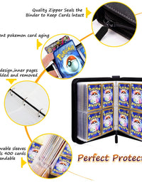 4-Pocket Binder for Pokemon Cards, Pokemon Card Binder with 50 Removable Sheets Holds 400 Cards, Trading Card Binder for Card Collector Album Holder Storage Book Folder-Toys Gifts for Boys Girls
