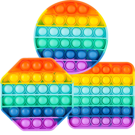 ASONA Pop Fidget Toys Rainbow 3 Pack Push Popper Bubbles with Popping Sound for Toddler Kids Child, Circle Square Octagon Pop Pop Silicone Sensory Toy Anxiety Stress Reliever Autism Toy for Car Travel