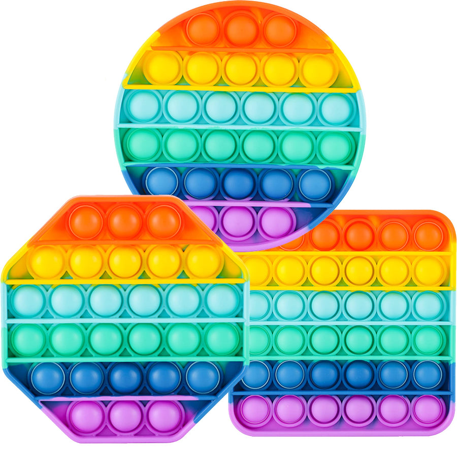 ASONA Pop Fidget Toys Rainbow 3 Pack Push Popper Bubbles with Popping Sound for Toddler Kids Child, Circle Square Octagon Pop Pop Silicone Sensory Toy Anxiety Stress Reliever Autism Toy for Car Travel
