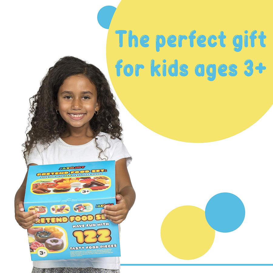 JaxoJoy 122-Piece Deluxe Pretend Play Food Set Beautiful Toy Food Assortment