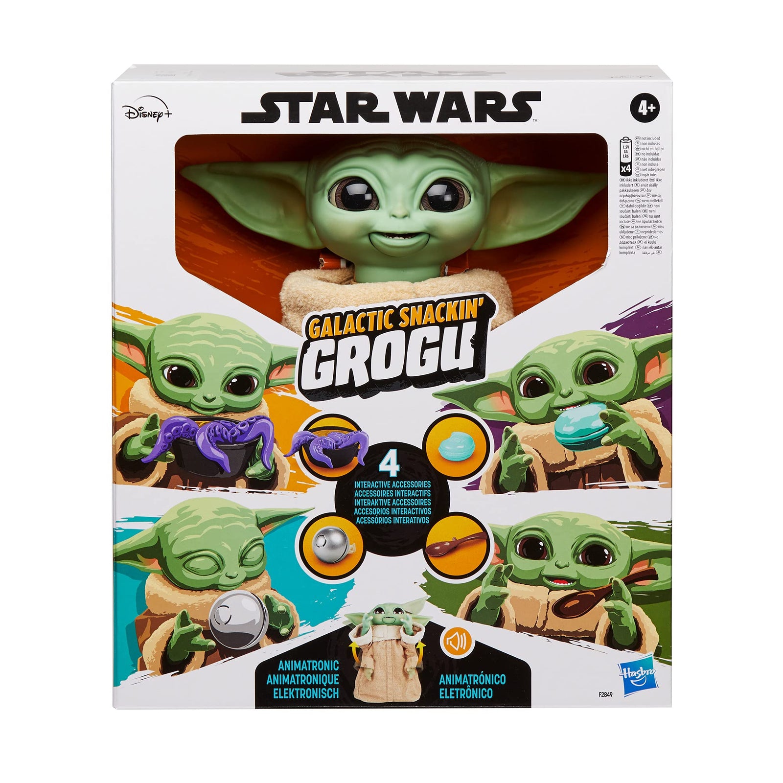 Star Wars Galactic Snackin’ Grogu 9.25-Inch-Tall Animatronic Toy with Over 40 Sound and Motion Combinations and Interactive Accessories,F2849