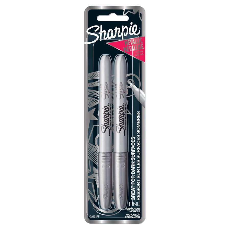 Sharpie 39108PP Metallic Permanent Markers, Fine Point, Silver, 2 Count