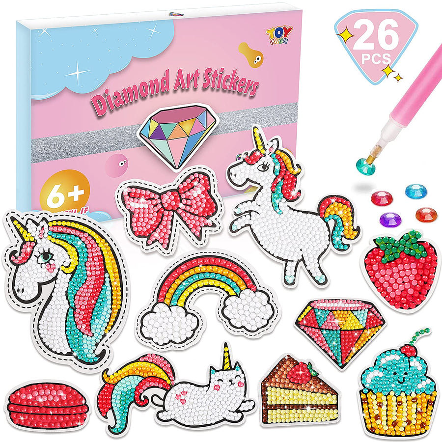 TOY Life 5D Diamond Painting Kits for Kids- Diamond Art Kids Arts and Crafts- 26pcs Diamond Painting Stickers- Diamond Art Kits- Gem Art Crafts Kits Art Set for Kids- Unicorn Diamond Painting for Kids