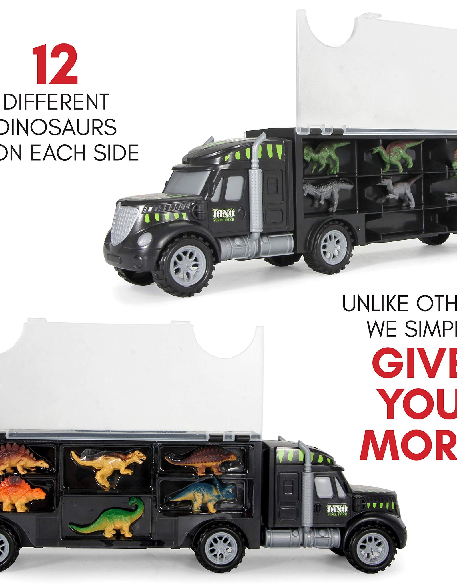 Dinosaur Truck Carrier – Dinosaur Toy for Boys, 12 Dinosaur Toys Playset – Toy Dinosaurs for Boys Age 3 & Up with More Dinosaur Figures, Dinosaur Trucks for Boys Toys Age 4-5, 6, 7 Years Old