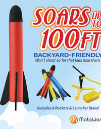 Toy Rocket Launcher for kids – Shoots Up to 100 Feet – 8 Colorful Foam Rockets and Sturdy Launcher Stand With Foot Launch Pad - Fun Outdoor Toy for Kids - Gift Toys for Boys and Girls Age 3+ Years Old
