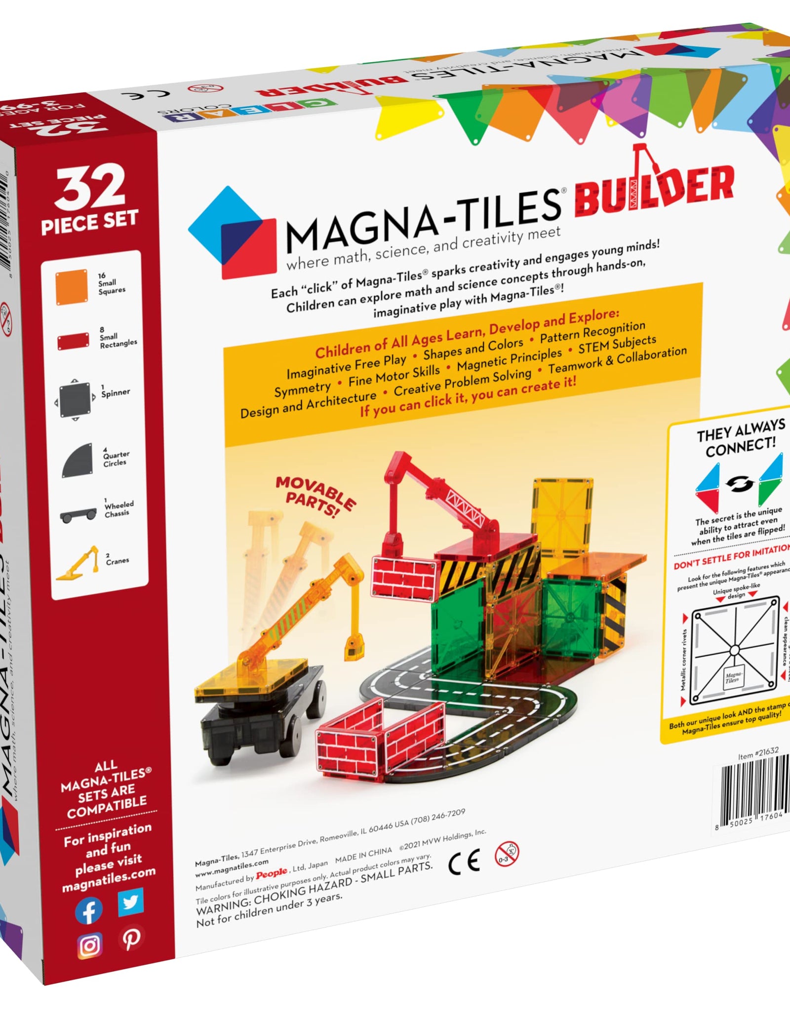 Magna-Tiles Builder Set, The Original Magnetic Building Tiles for Creative Open-Ended Play, Educational Toys for Children Ages 3 Years + (32 Pieces)