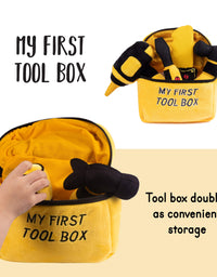 Toy Tool Set for Toddlers | Includes Cuddly Hammer, Handsaw, Screwdriver, Hand Drill, & Zippered Tool Box with Cool Sounds | Soft Plush Toys Made from Durable & Hypoallergenic Fabric

