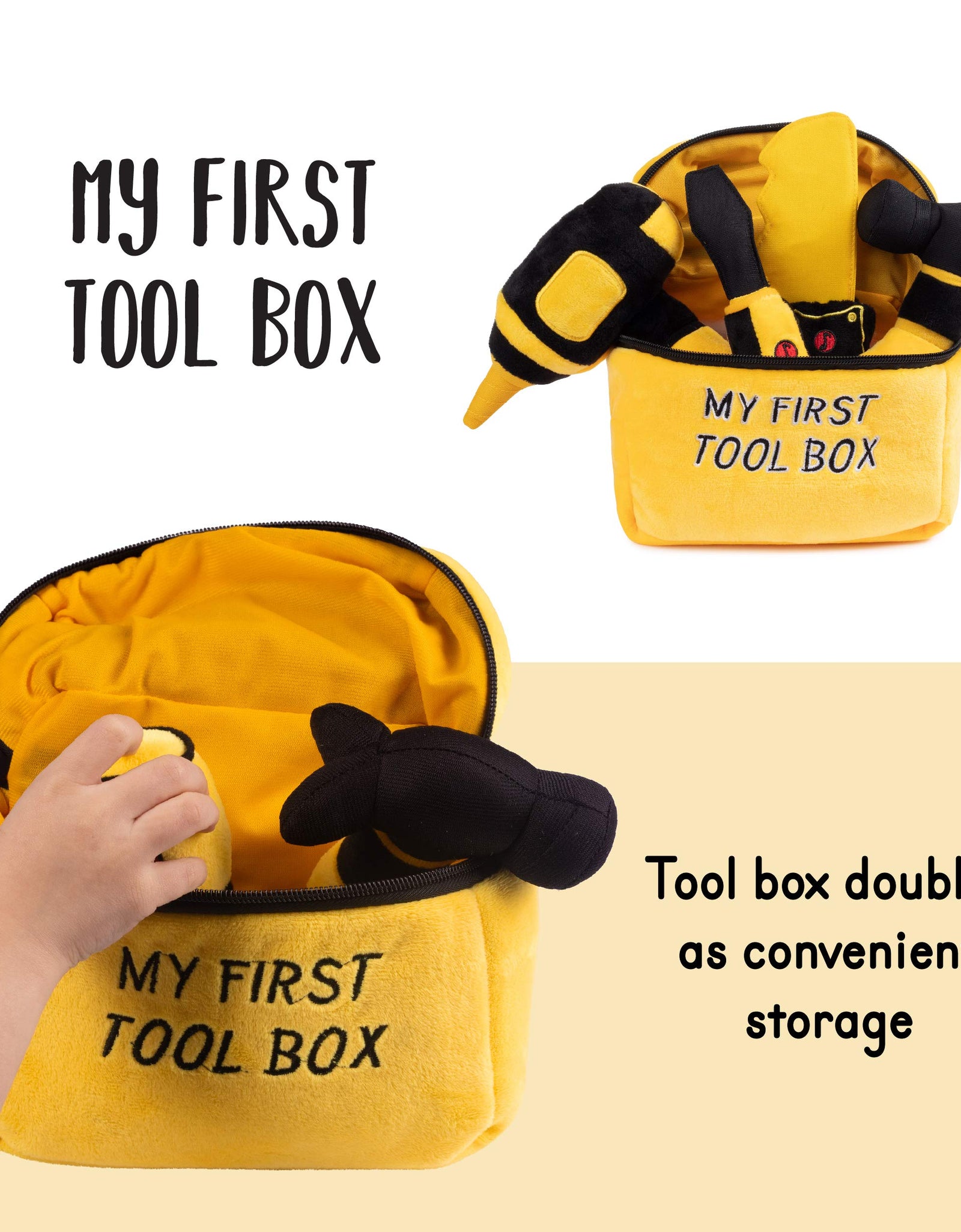 Toy Tool Set for Toddlers | Includes Cuddly Hammer, Handsaw, Screwdriver, Hand Drill, & Zippered Tool Box with Cool Sounds | Soft Plush Toys Made from Durable & Hypoallergenic Fabric