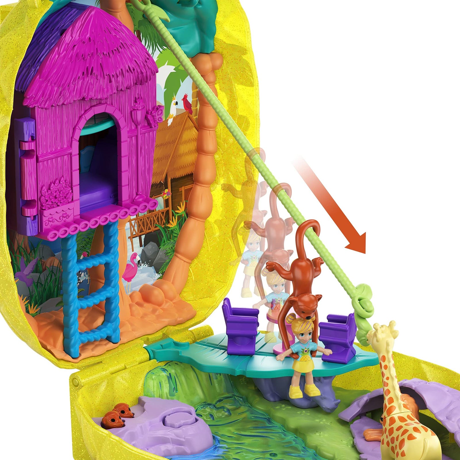 Polly Pocket Tropicool Pineapple Wearable Purse Compact with 8 Fun Features, Micro Polly and Lila Dolls, 2 Accessories and Sticker Sheet; for Ages 4 and Up