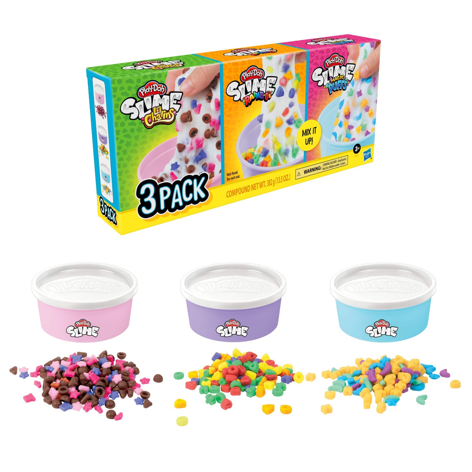 Play-Doh Slime Cereal Themed Bundle of 3 Varieties for Kids 3 Years and Up, Milky-Colored Non-Toxic Slime Compound with Mix-in Bits, 4.5-Ounce Cans