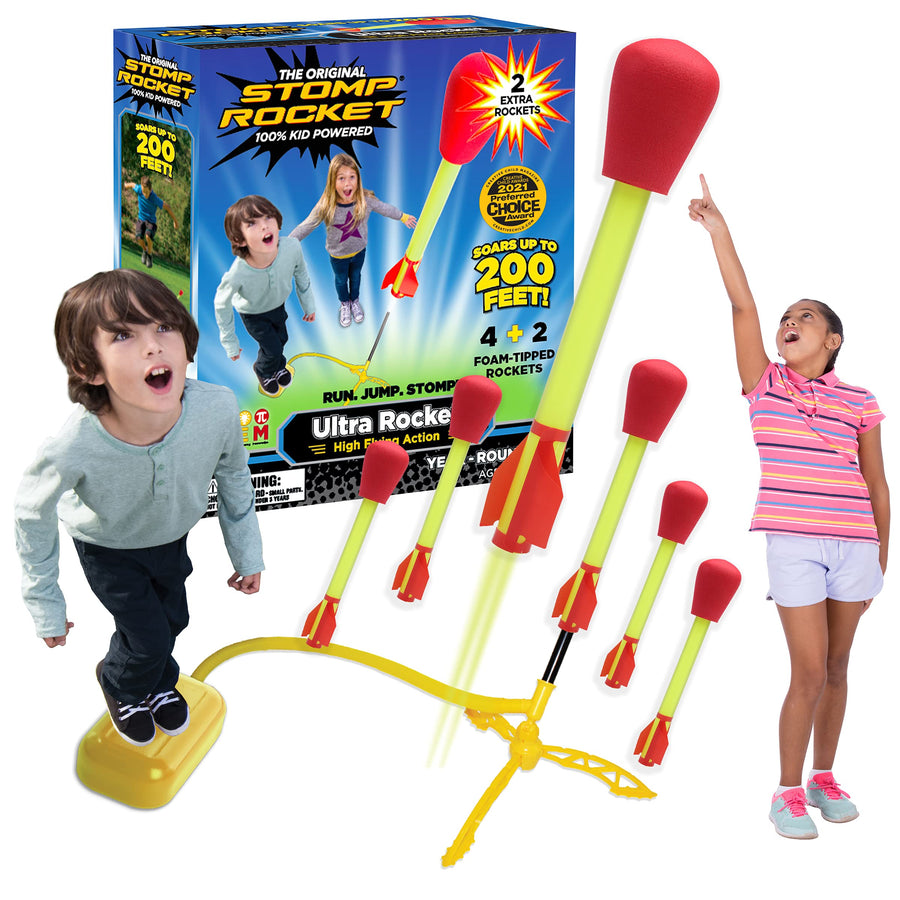 The Original Stomp Rocket Ultra Rocket Launcher with Ultra Refill Pack, 6 Rockets and Toy Air Rocket Launcher - Outdoor Rocket STEM Gift for Boys and Girls Ages 5 Years and Up - Great for Outdoor Play